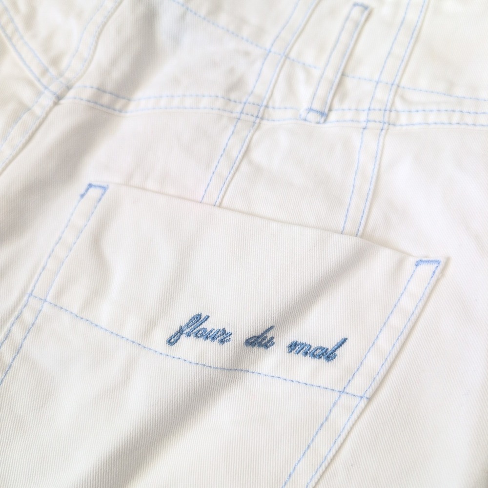 Fleur du Mal Womens White High Waisted Contrast Stitch Twill Denim Shorts Size 2 - Picture 5 of 13